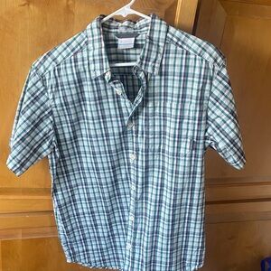 Columbia Men's Plaid Button Down Shirt - Green and Blue